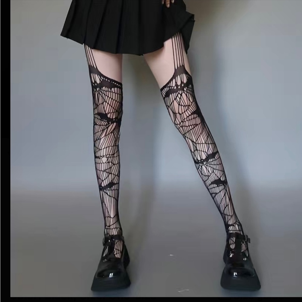New bats and webs thigh high garter fishnets